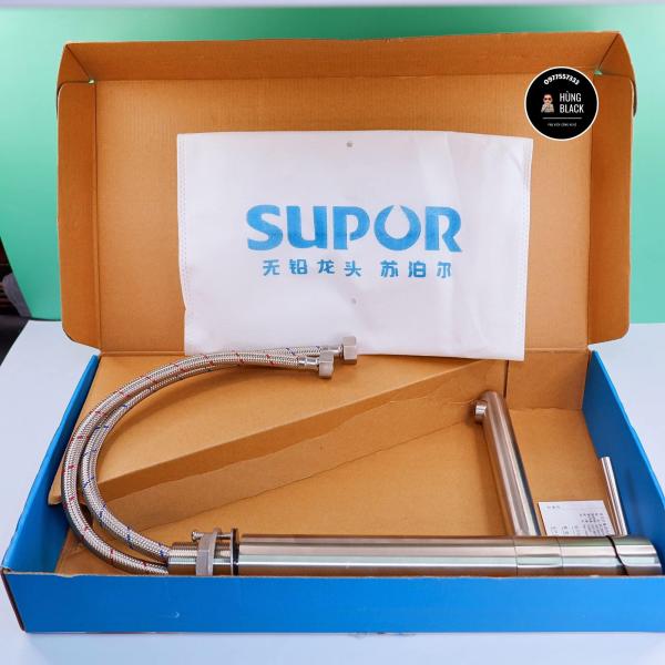 Vòi lavabo SUPOR 252907-02-LS inox 304 nóng lạnh, vòi rửa mặt 30cm, vòi xoay 360 độ