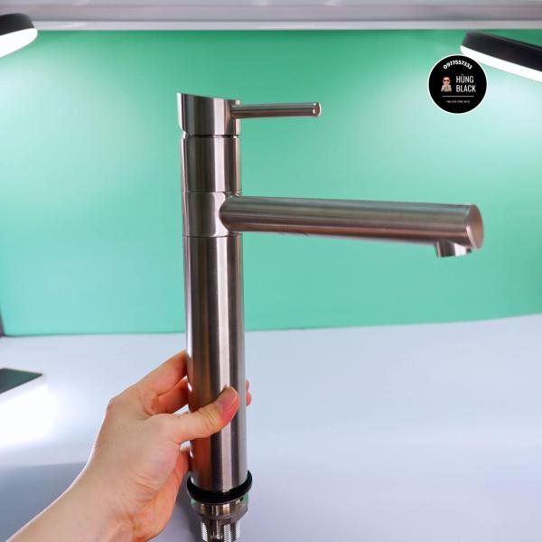 Vòi lavabo SUPOR 252907-02-LS inox 304 nóng lạnh, vòi rửa mặt 30cm, vòi xoay 360 độ