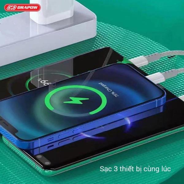 Cáp sạc nhanh 3 đầu cổng C DRAPOW CX03 ( Type-C to C + C + L ) mỗi cổng công suất 12W